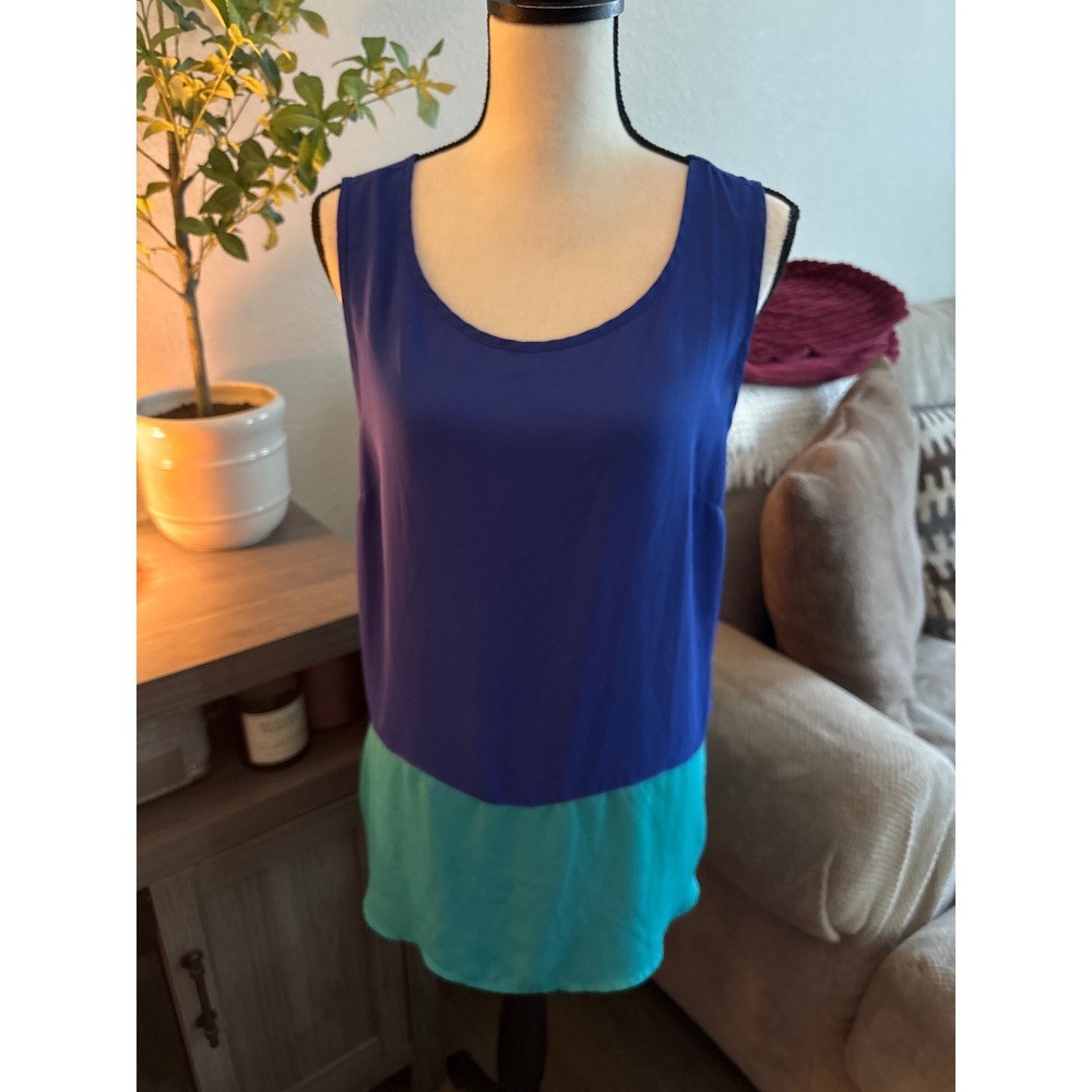 Charlie Paige Women Royal Blue Turquoise Colorblock Sleeveless Scoop Neck Top